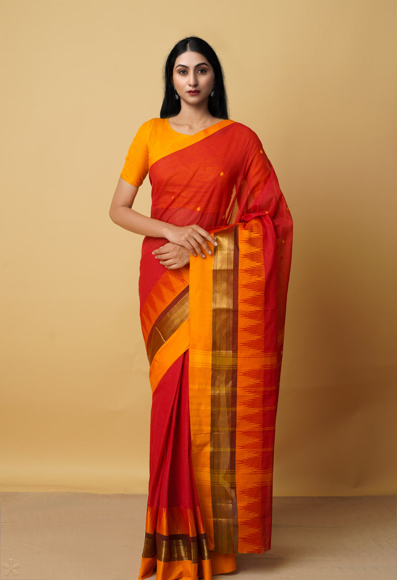 Red Pure Pavani Handcrafted Kanchi Cotton Saree-UNM66116