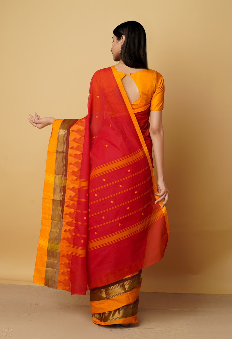 Red Pure Pavani Handcrafted Kanchi Cotton Saree-UNM66116