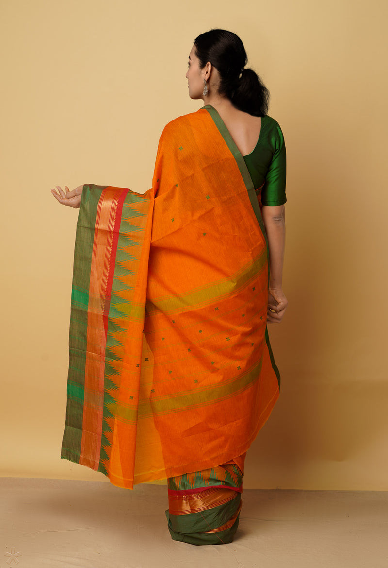 Orange Pure Pavani Handcrafted Kanchi Cotton Saree-UNM66118