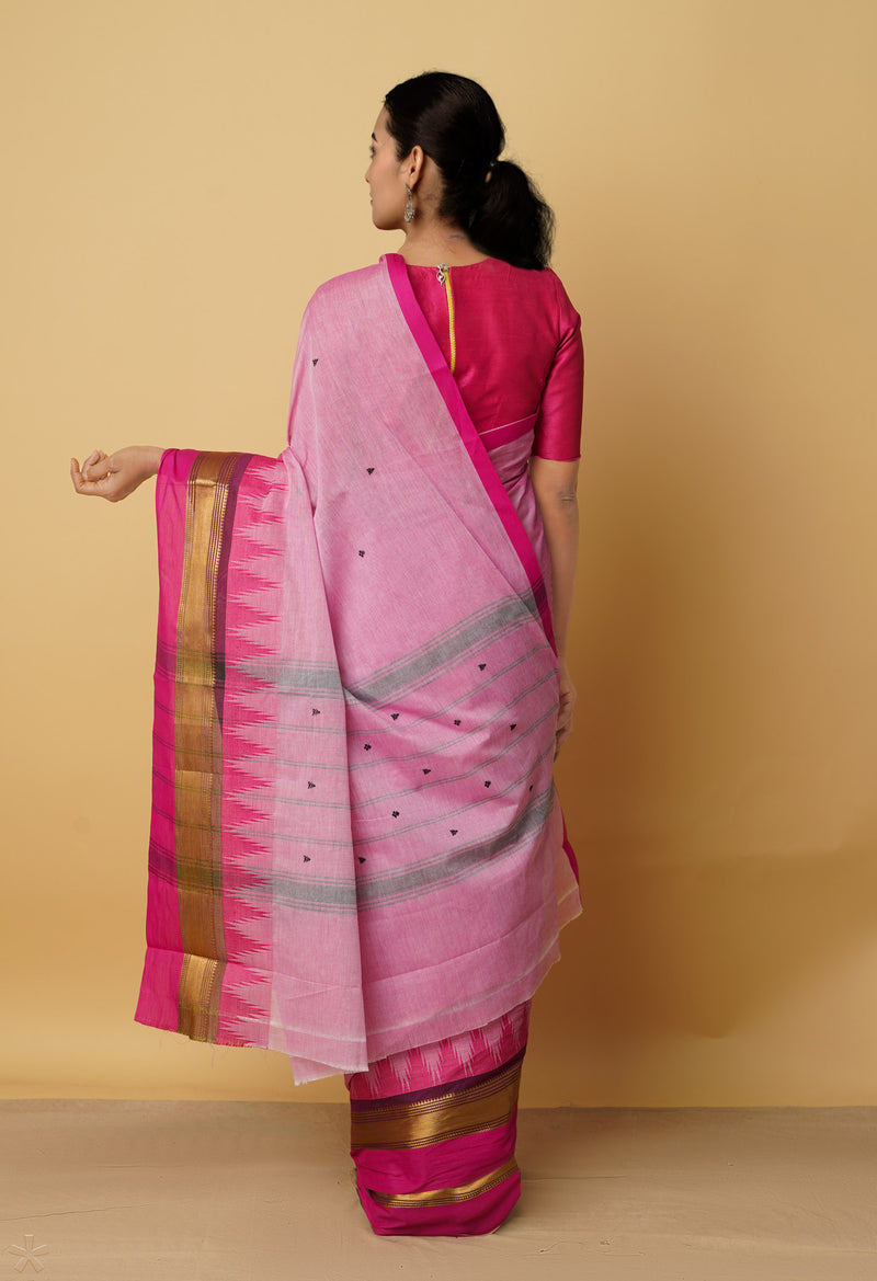 Pink Pure Pavani Handcrafted Kanchi Cotton Saree-UNM66119