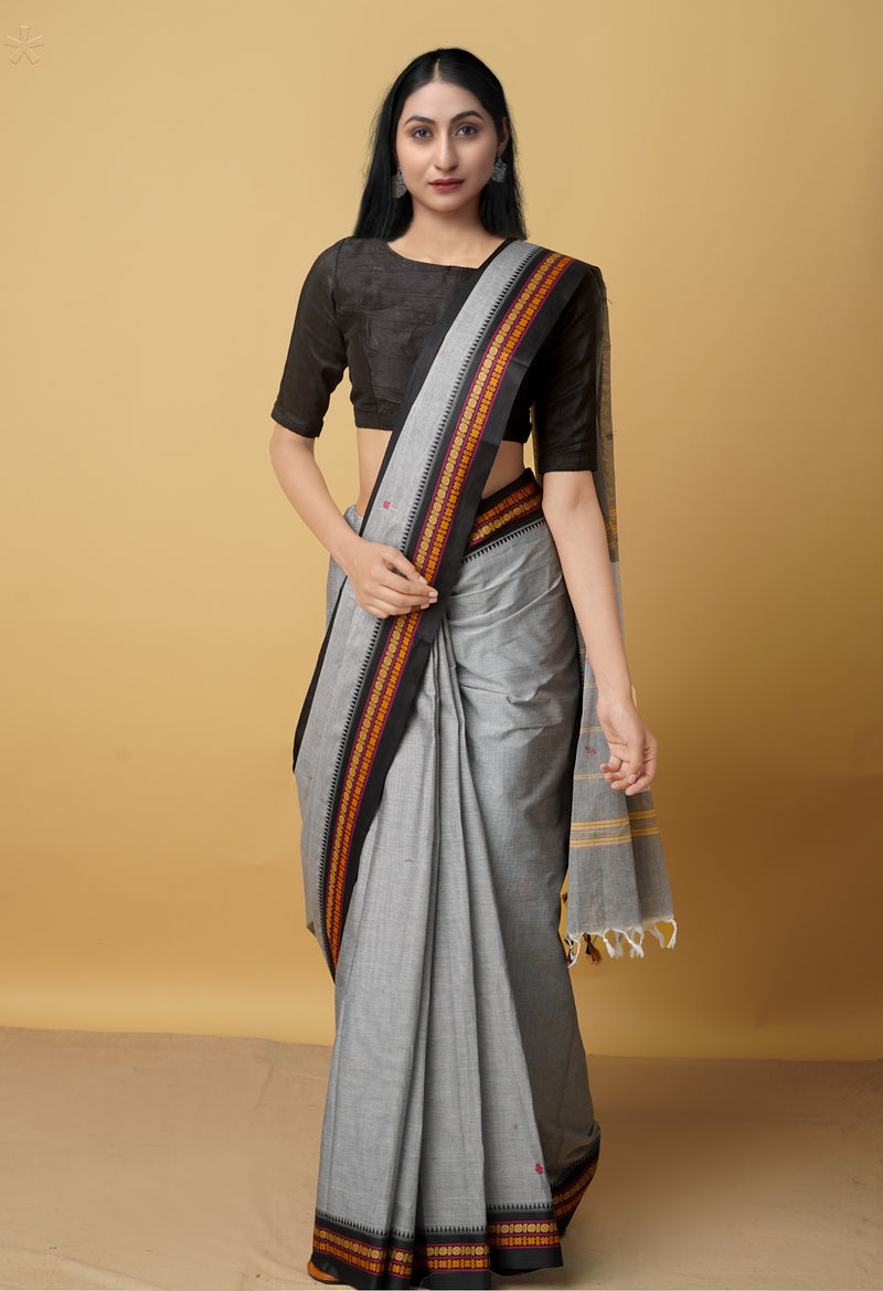 Grey Pure Pavani Handcrafted Kanchi Cotton Saree-UNM66121