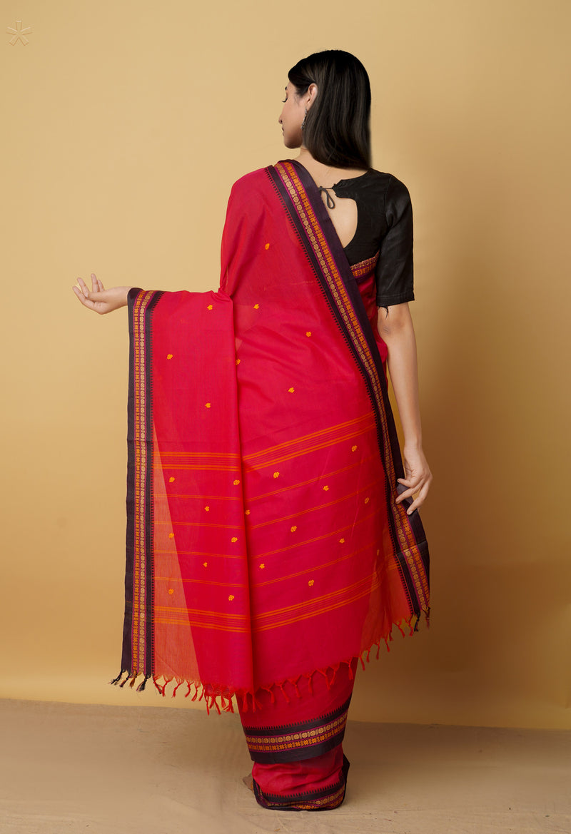 Red Pure Pavani Handcrafted Kanchi Cotton Saree-UNM66122