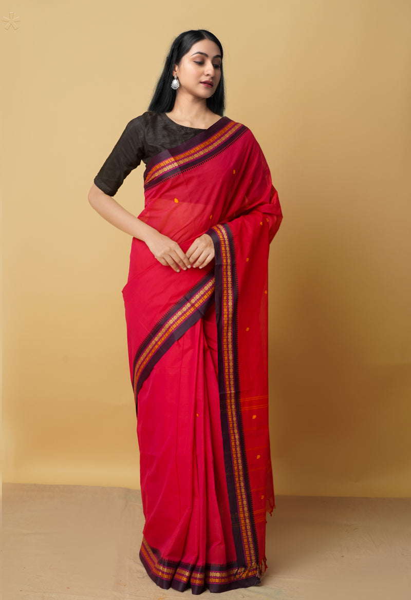 Red Pure Pavani Handcrafted Kanchi Cotton Saree-UNM66122