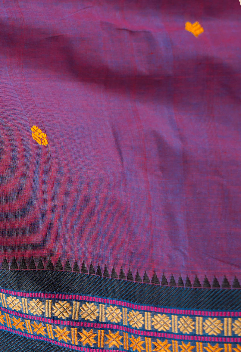Blue-Red Pure Pavani Handcrafted Kanchi Cotton Saree-UNM66125