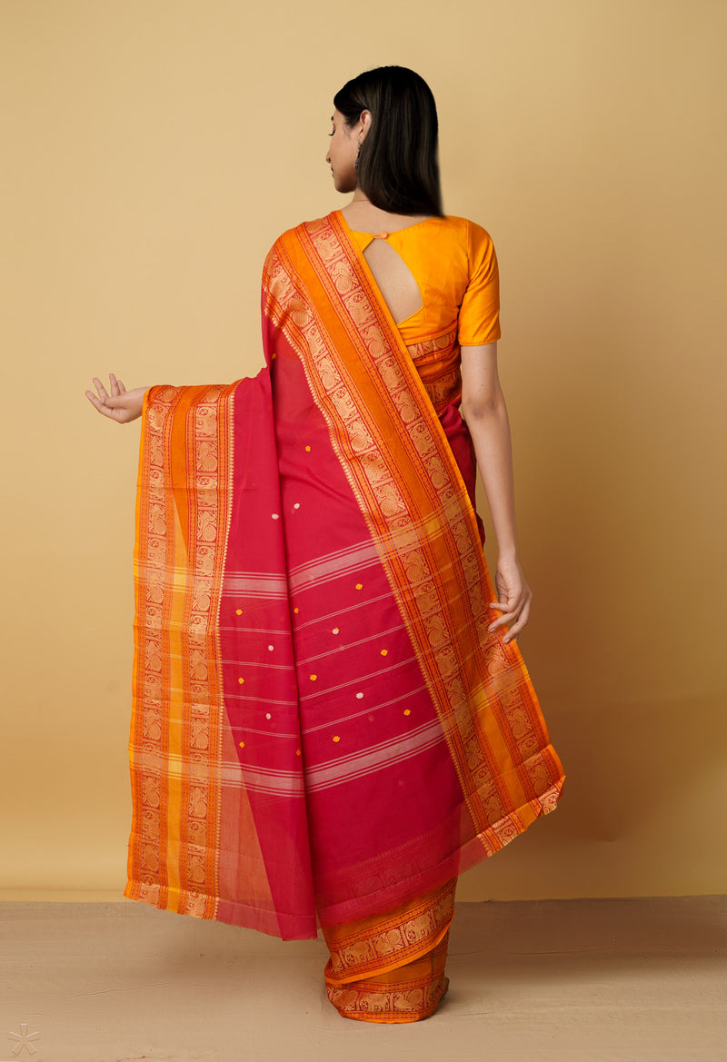 Pink Pure Pavani Handcrafted Kanchi Cotton Saree-UNM66145