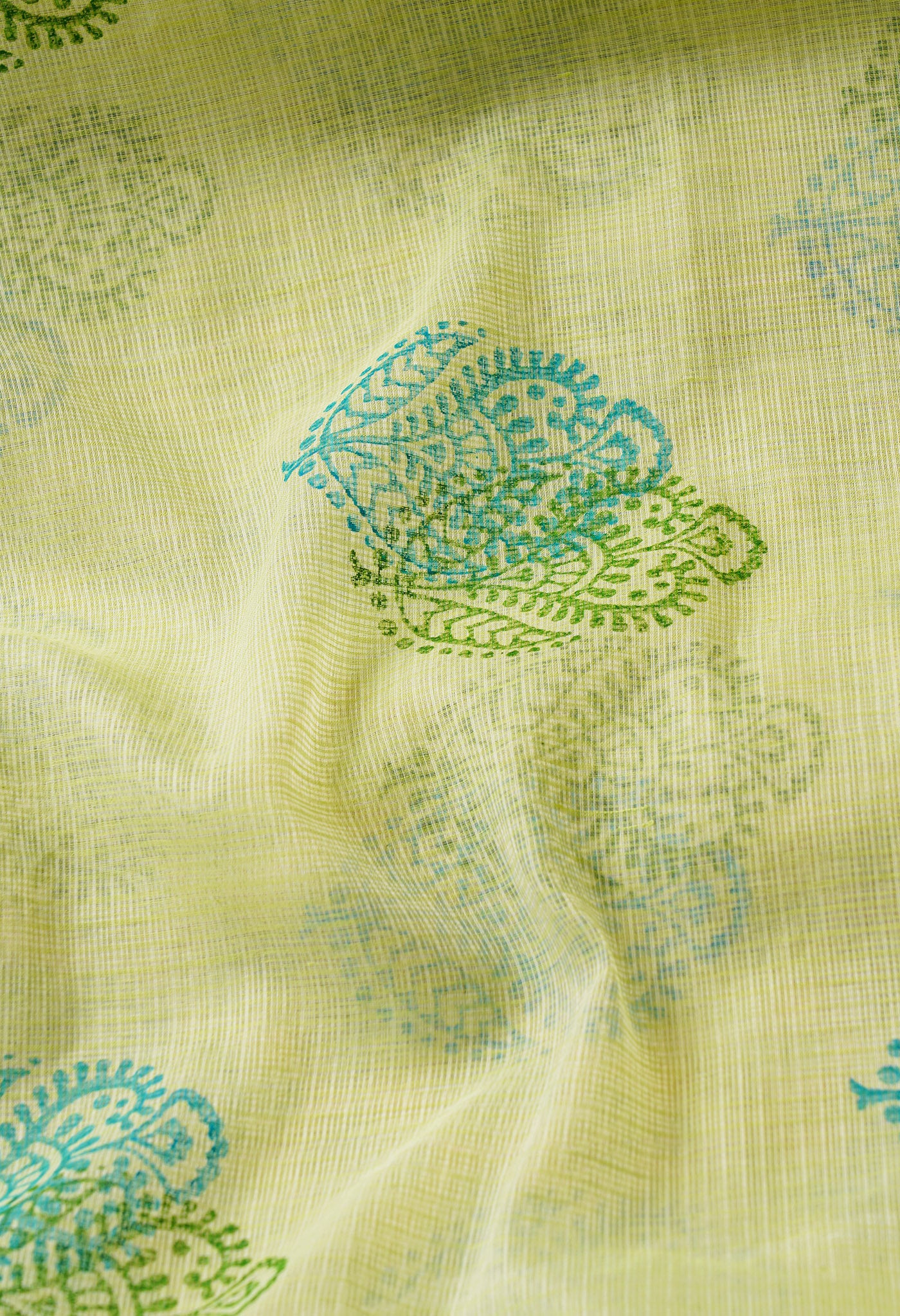 Light Green Pure Kota Block Printed Cotton Saree-UNM66177