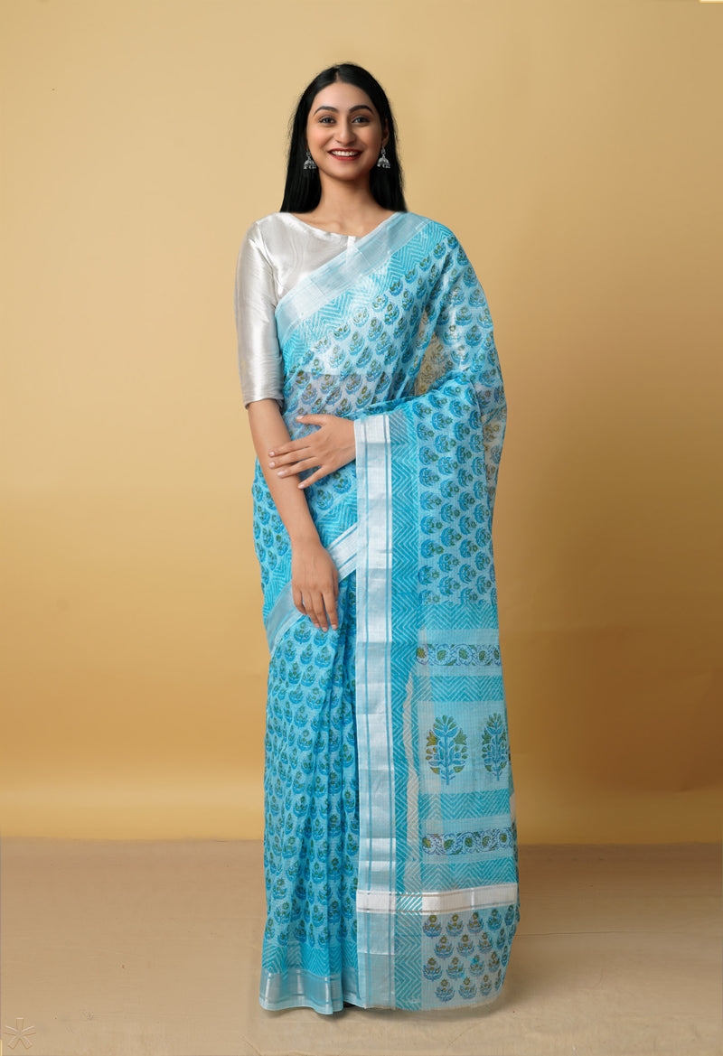 Multi Pure Kota Block Printed Cotton Saree-UNM66179