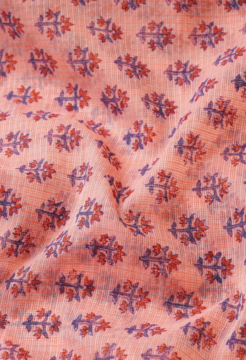 Light Pink Pure Kota Block Printed Cotton Saree-UNM66187
