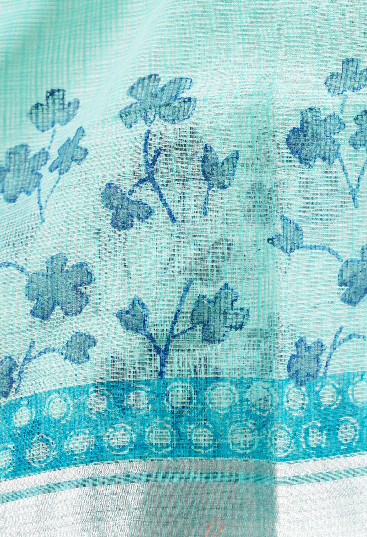 Sea Green Pure Kota Block Printed Cotton Saree-UNM66191
