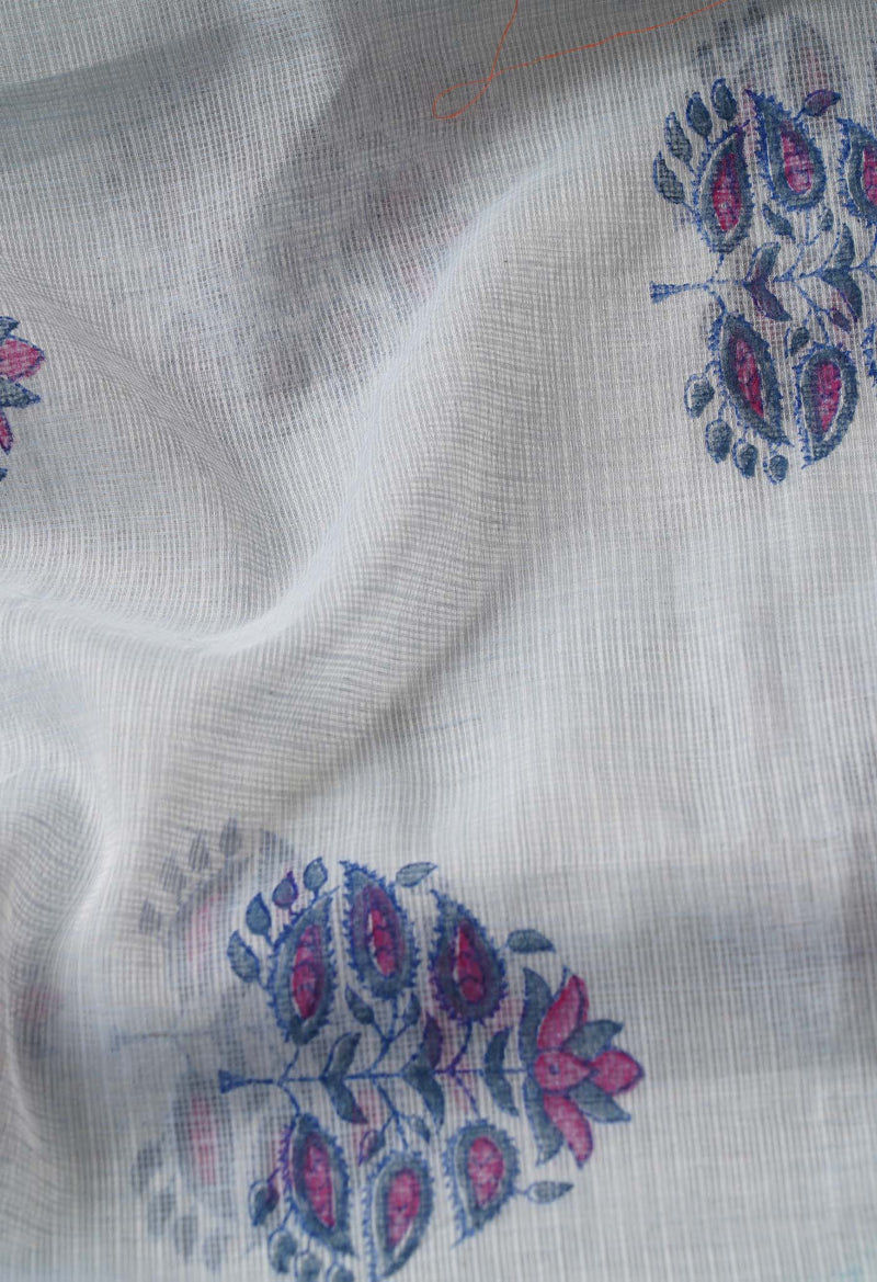 Light Blue  Pure Kota Block Printed Cotton Saree-UNM66195