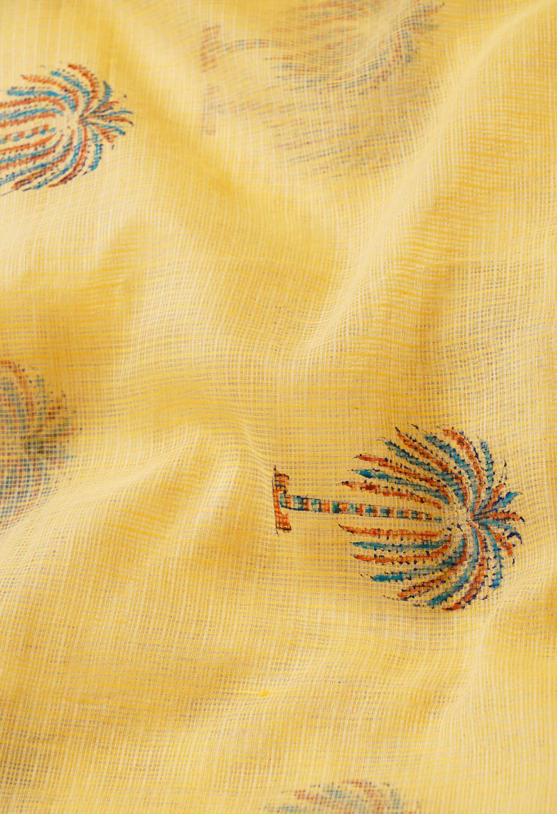 Cream Pure Kota Block Printed Cotton Saree-UNM66199