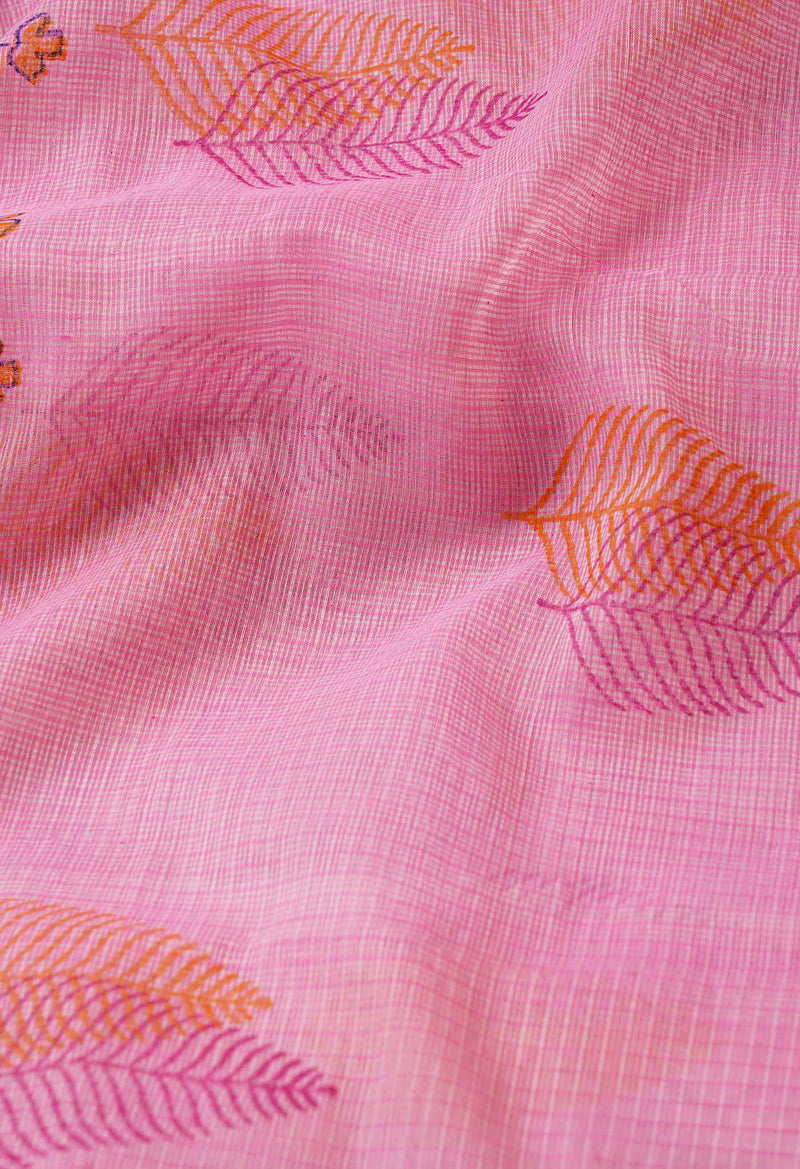 Pink Pure Kota Block Printed Cotton Saree-UNM66202