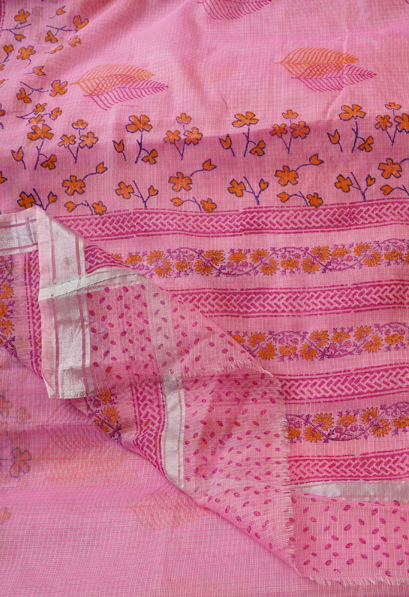 Pink Pure Kota Block Printed Cotton Saree-UNM66202