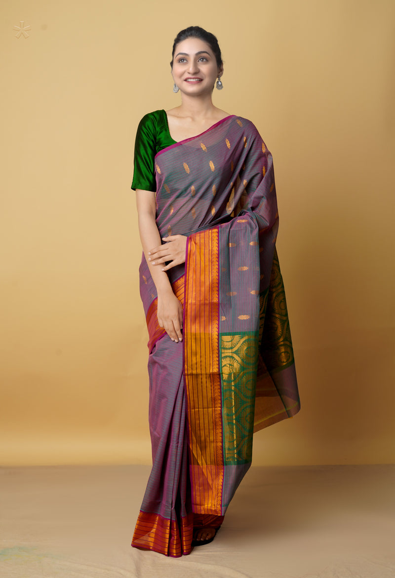 Green Pure  Handloom Pavni Venkatagiri Cotton Saree-UNM66206