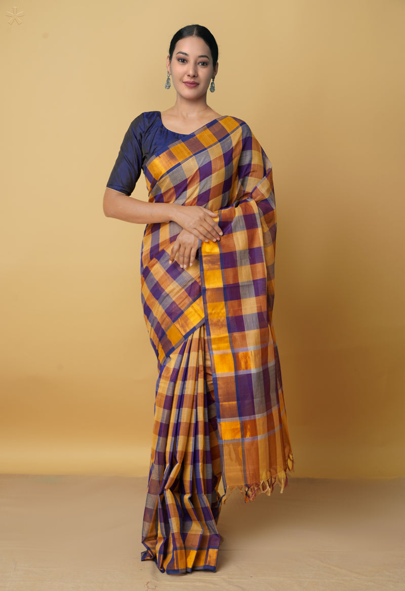 Multi Pure Handloom Mangalgiri Mercerized Cotton Saree-UNM66209