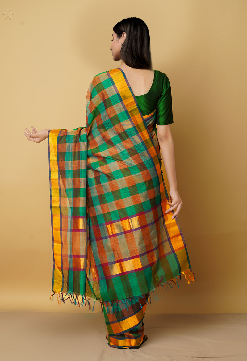 Multi Pure Handloom Mangalgiri Mercerized Cotton Saree-UNM66211