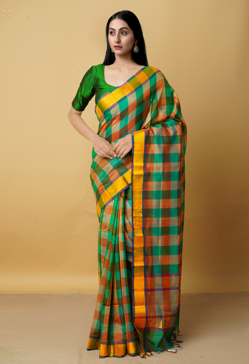 Multi Pure Handloom Mangalgiri Mercerized Cotton Saree-UNM66211