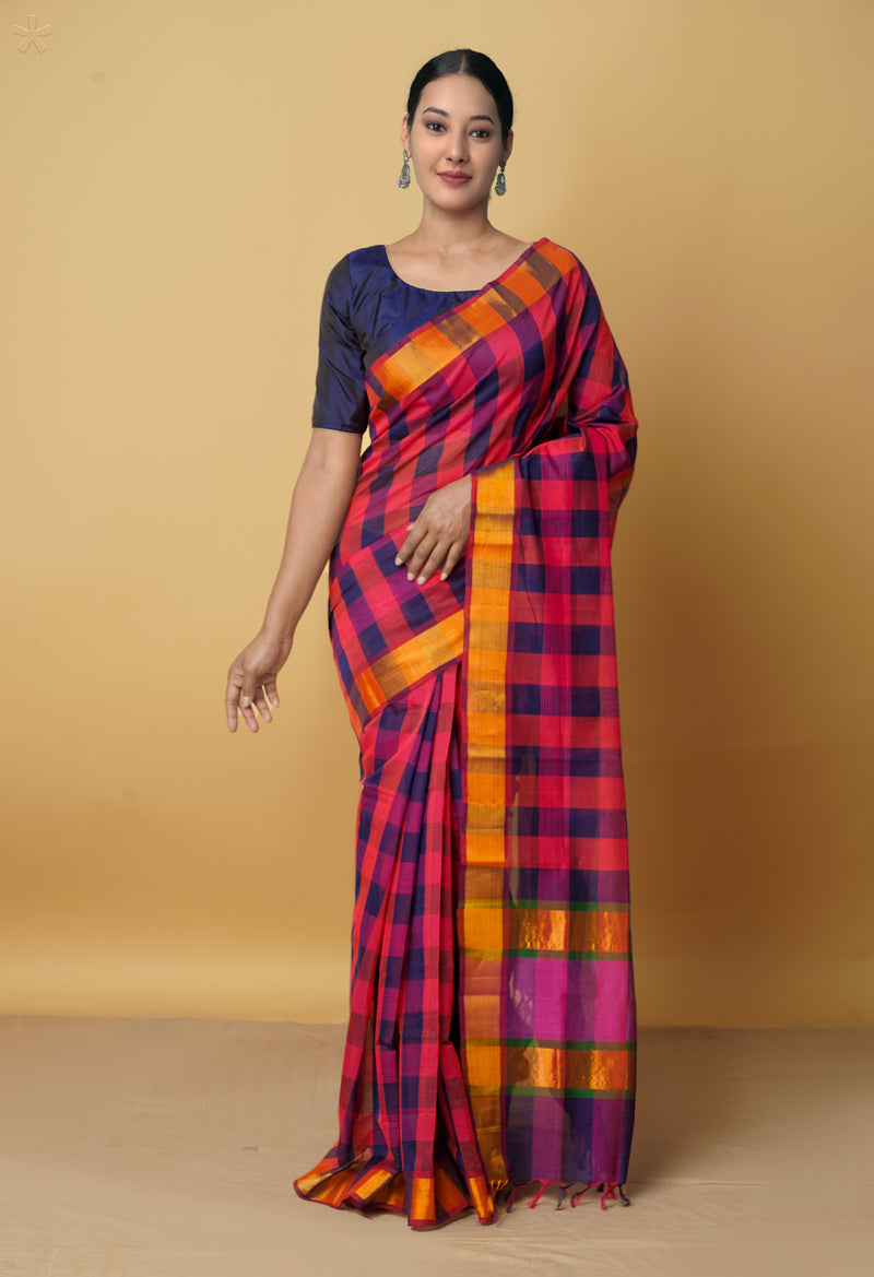 Multi Pure Handloom Mangalgiri Mercerized Cotton Saree-UNM66213
