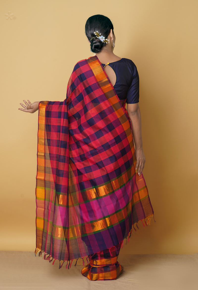 Multi Pure Handloom Mangalgiri Mercerized Cotton Saree-UNM66213