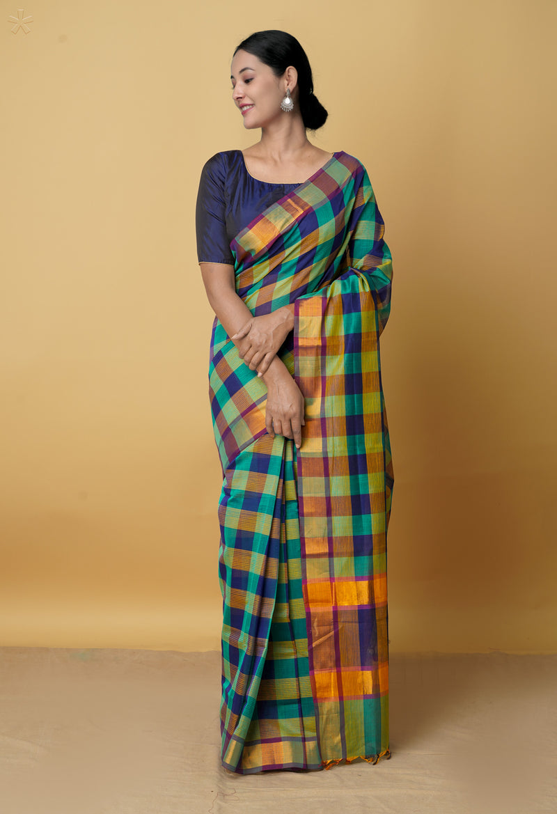 Multi Pure Handloom Mangalgiri Mercerized Cotton Saree-UNM66215