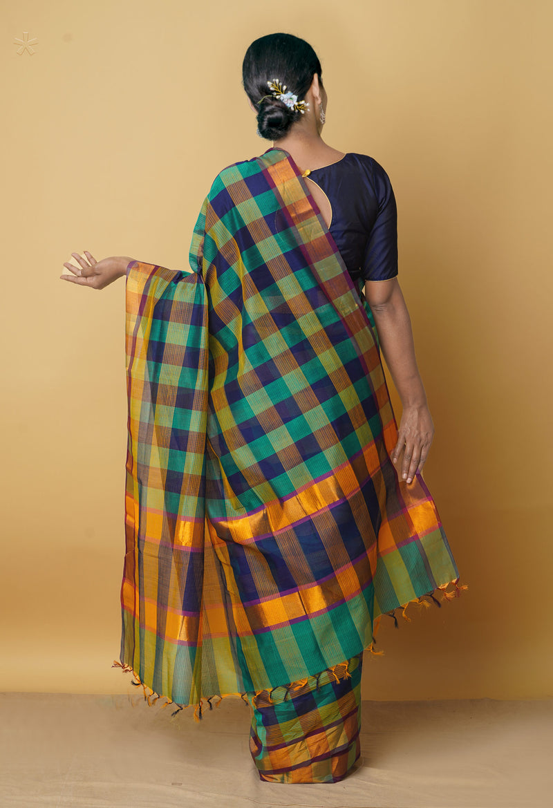Multi Pure Handloom Mangalgiri Mercerized Cotton Saree-UNM66215