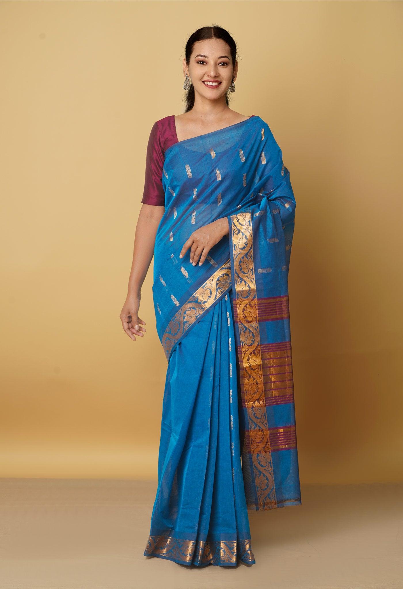 Blue Pure Handloom Gadwal Cotton Saree-UNM66227