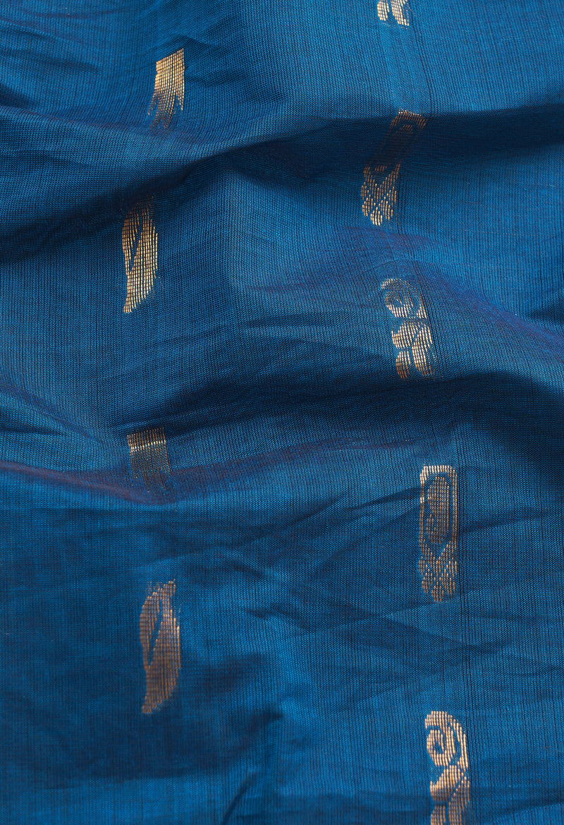 Blue Pure Handloom Gadwal Cotton Saree-UNM66227