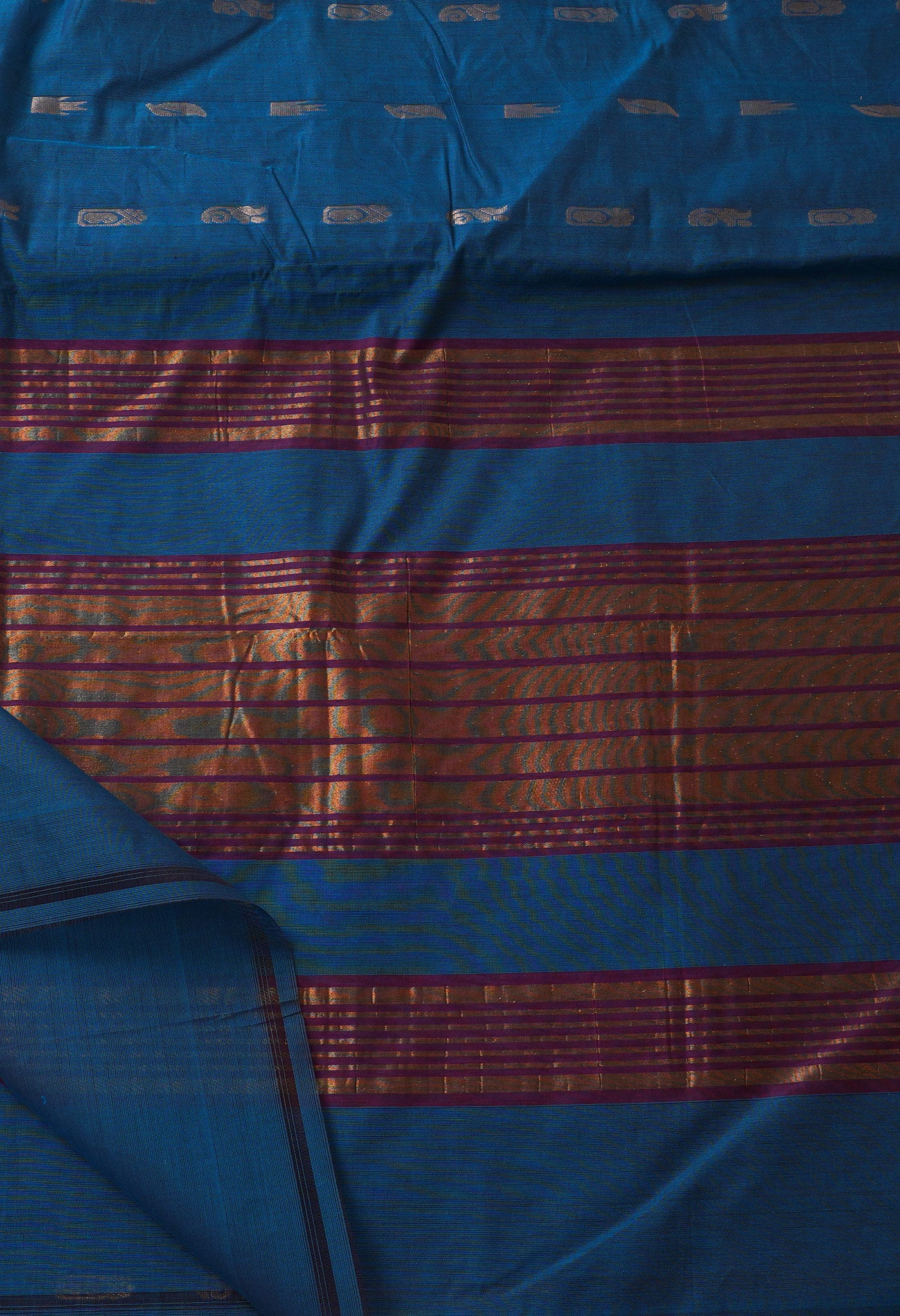 Blue Pure Handloom Gadwal Cotton Saree-UNM66227