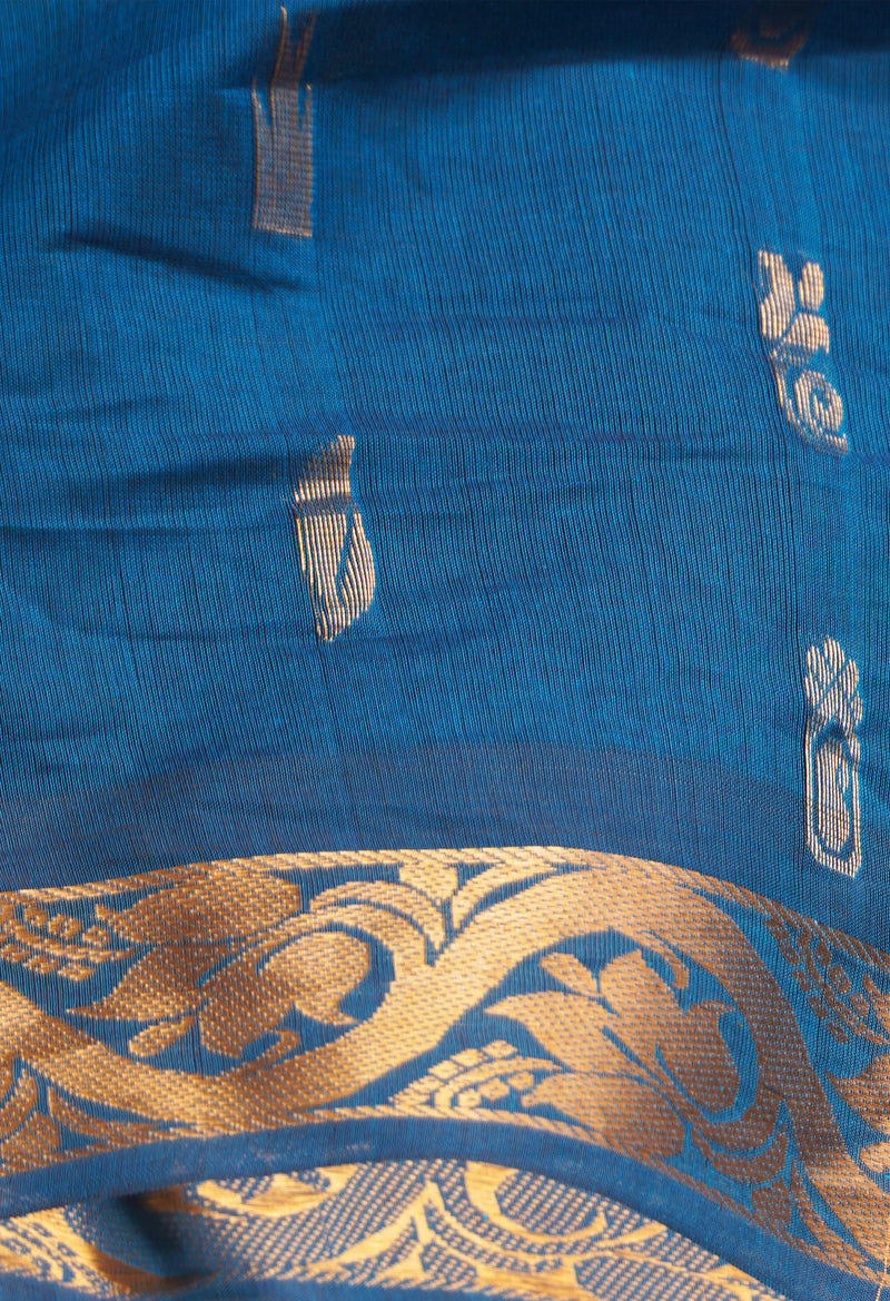 Blue Pure Handloom Gadwal Cotton Saree-UNM66227