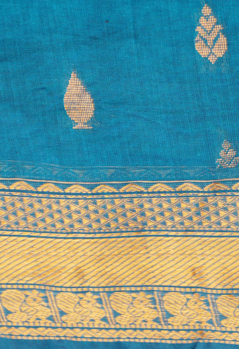 Blue Pure Handloom Gadwal Mercerized Cotton Saree-UNM66231
