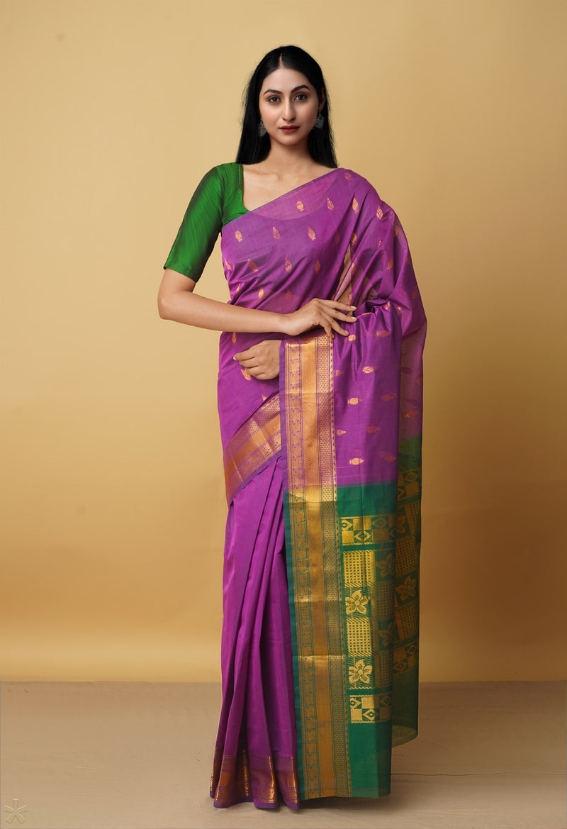 Purple Pure Handloom Gadwal Mercerized Cotton Saree-UNM66233