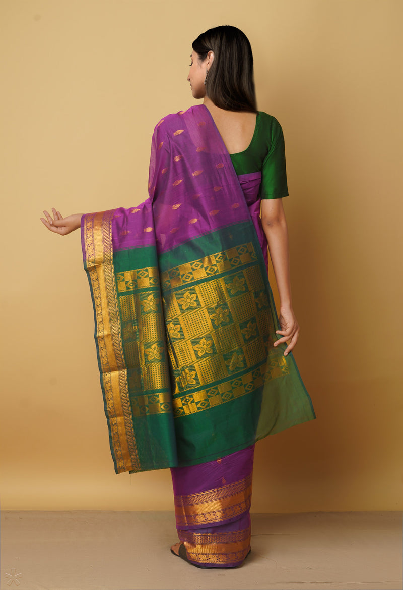 Purple Pure Handloom Gadwal Mercerized Cotton Saree-UNM66233