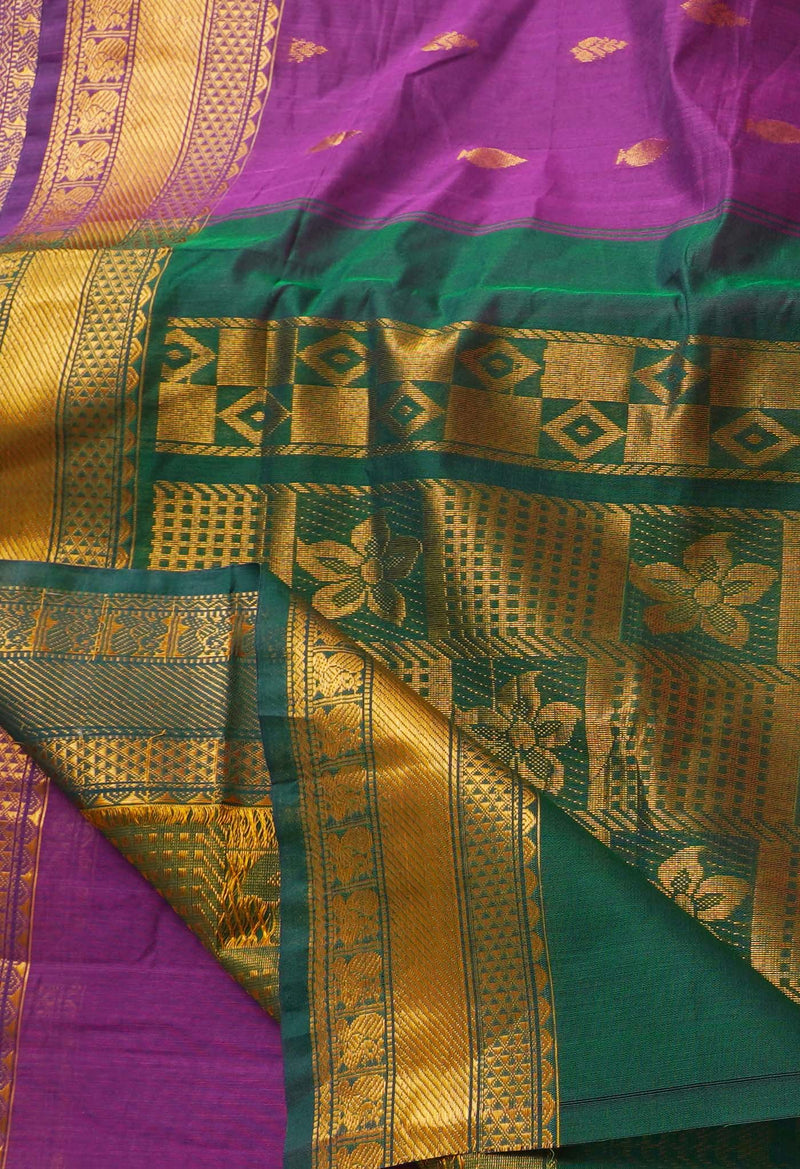 Purple Pure Handloom Gadwal Mercerized Cotton Saree-UNM66233