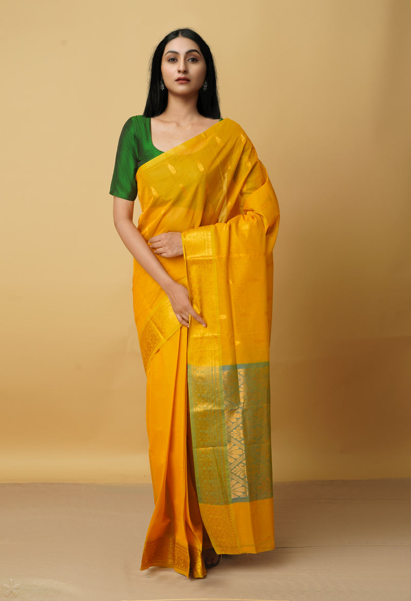 Orange Pure Handloom Gadwal Mercerized Cotton Saree-UNM66237