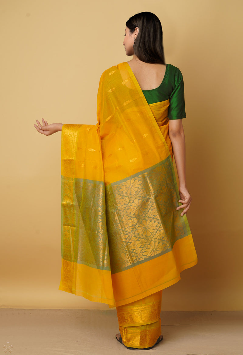 Orange Pure Handloom Gadwal Mercerized Cotton Saree-UNM66237