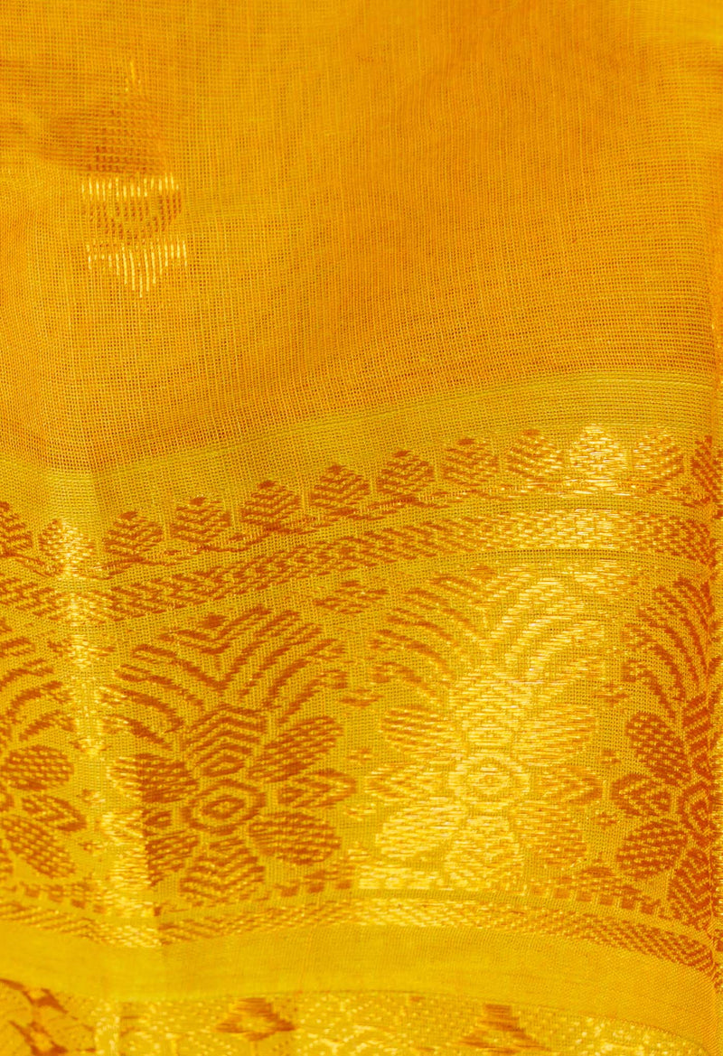 Orange Pure Handloom Gadwal Mercerized Cotton Saree-UNM66237