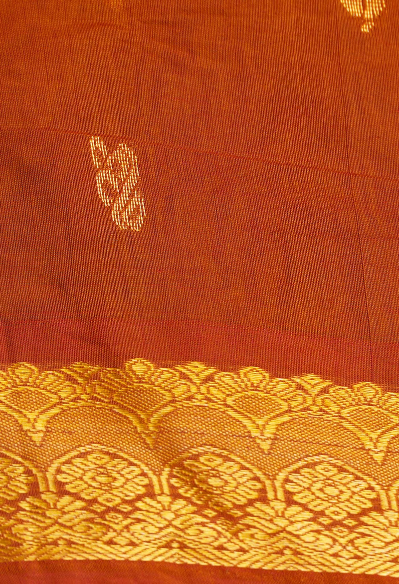 Rust Orange Pure Handloom Gadwal Mercerized Cotton Saree-UNM66240