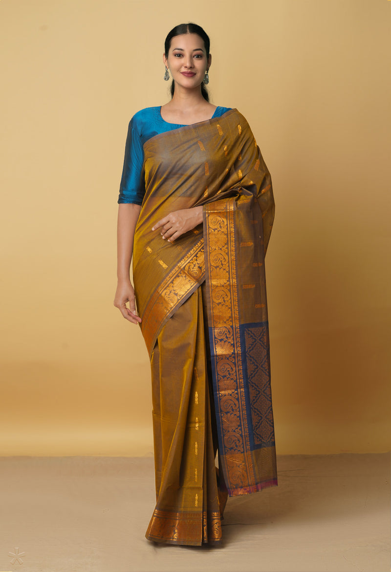 Brown Pure Handloom Gadwal Mercerized Cotton Saree-UNM66243