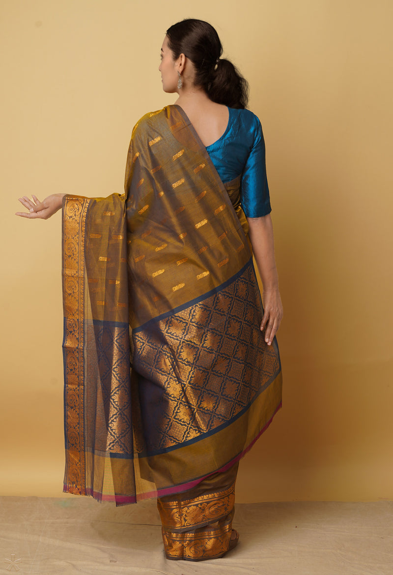 Brown Pure Handloom Gadwal Mercerized Cotton Saree-UNM66243