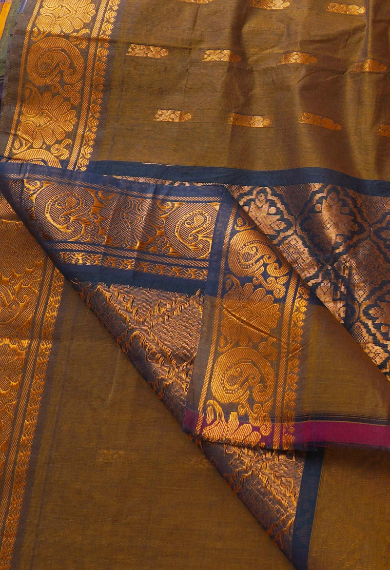 Brown Pure Handloom Gadwal Mercerized Cotton Saree-UNM66243