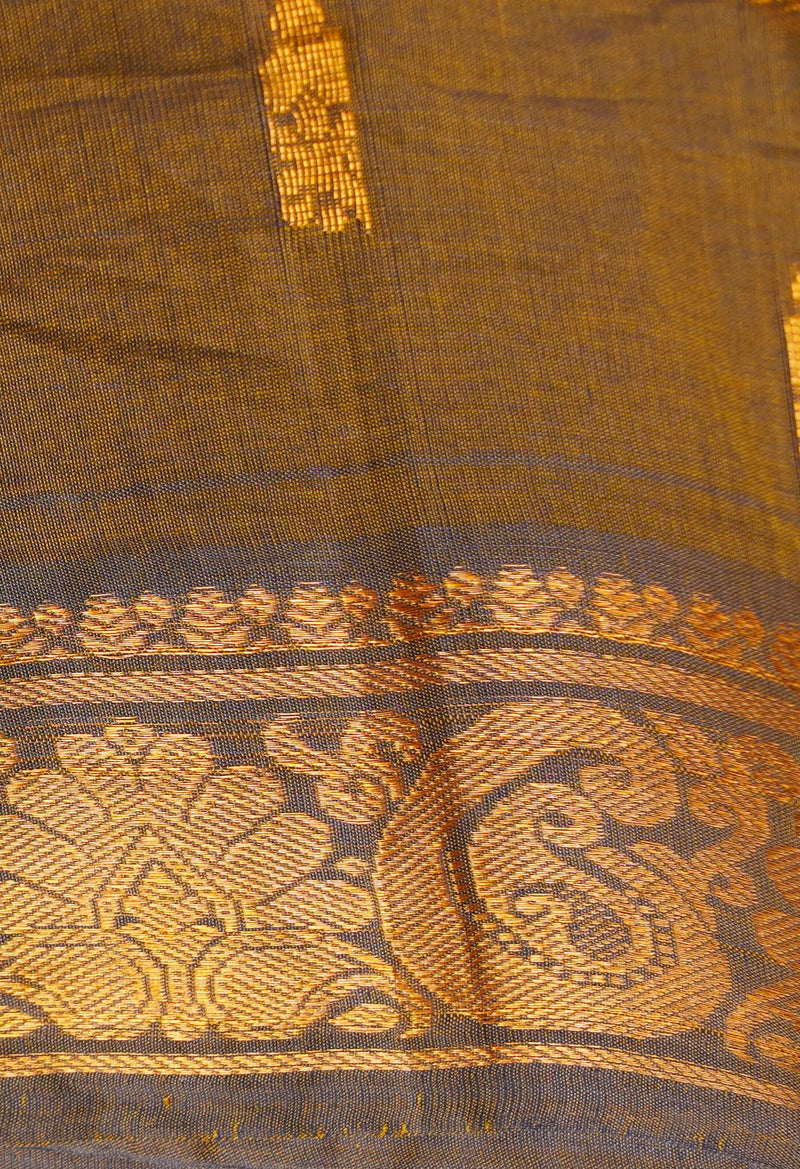 Brown Pure Handloom Gadwal Mercerized Cotton Saree-UNM66243