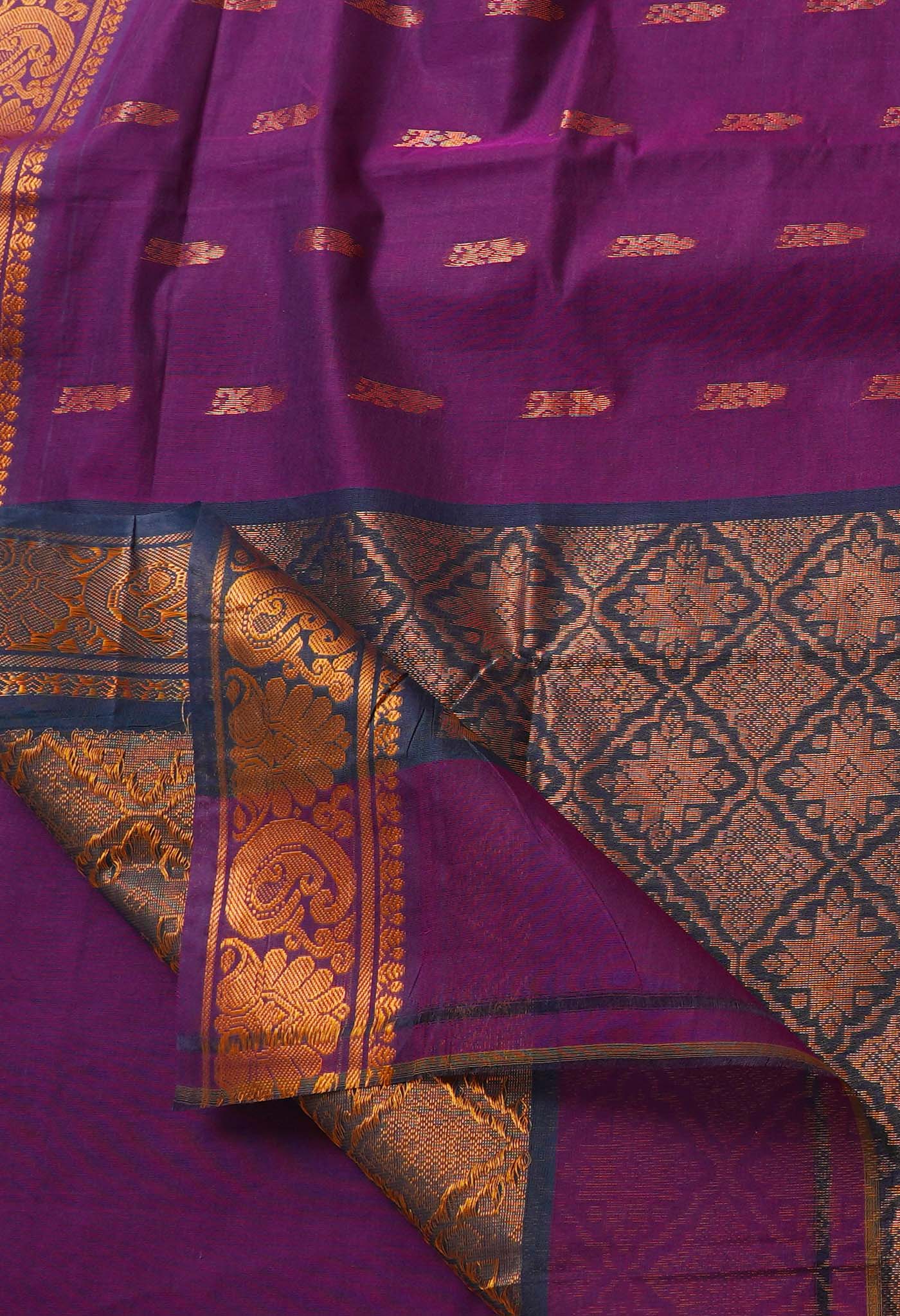 Purple Pure Handloom Gadwal Mercerized Cotton Saree-UNM66244