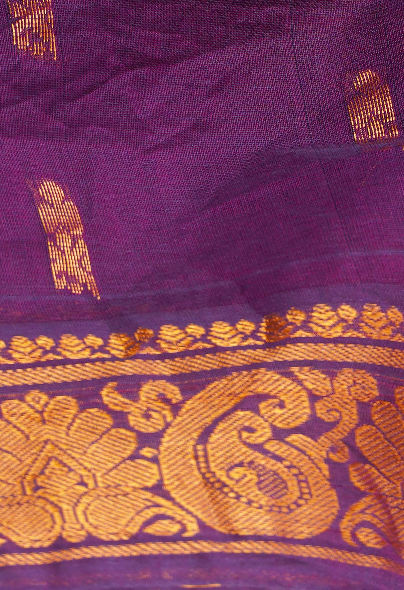 Purple Pure Handloom Gadwal Mercerized Cotton Saree-UNM66244