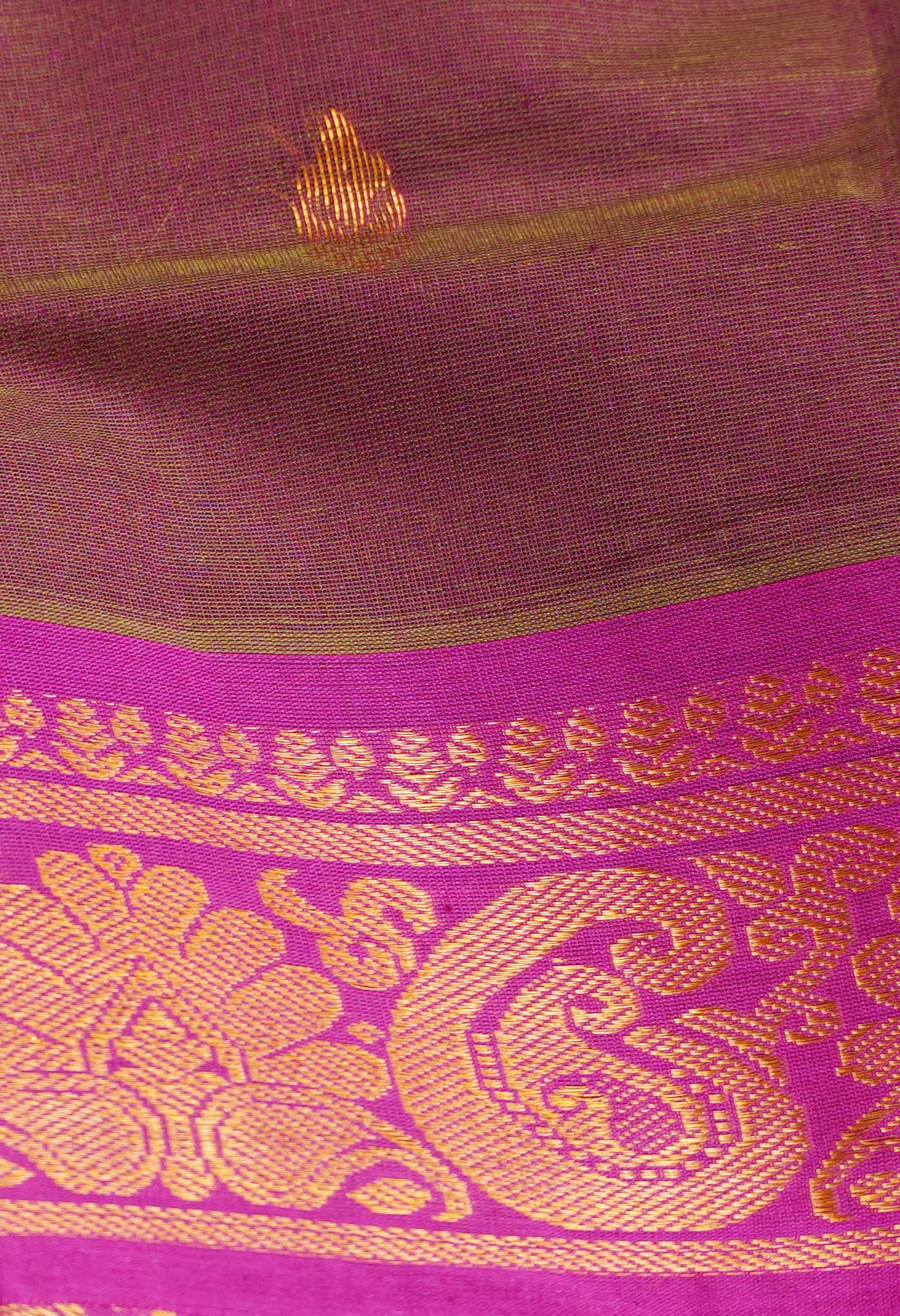 Green-Purple Pure Handloom Gadwal Mercerized Cotton Saree-UNM66245