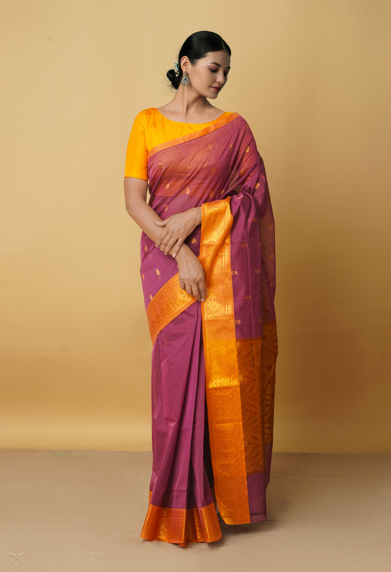 Bole Brown Pure Handloom Gadwal Mercerized Cotton Saree-UNM66246