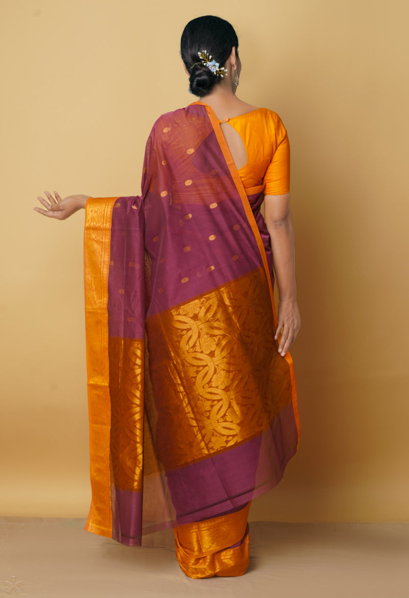 Bole Brown Pure Handloom Gadwal Mercerized Cotton Saree-UNM66246