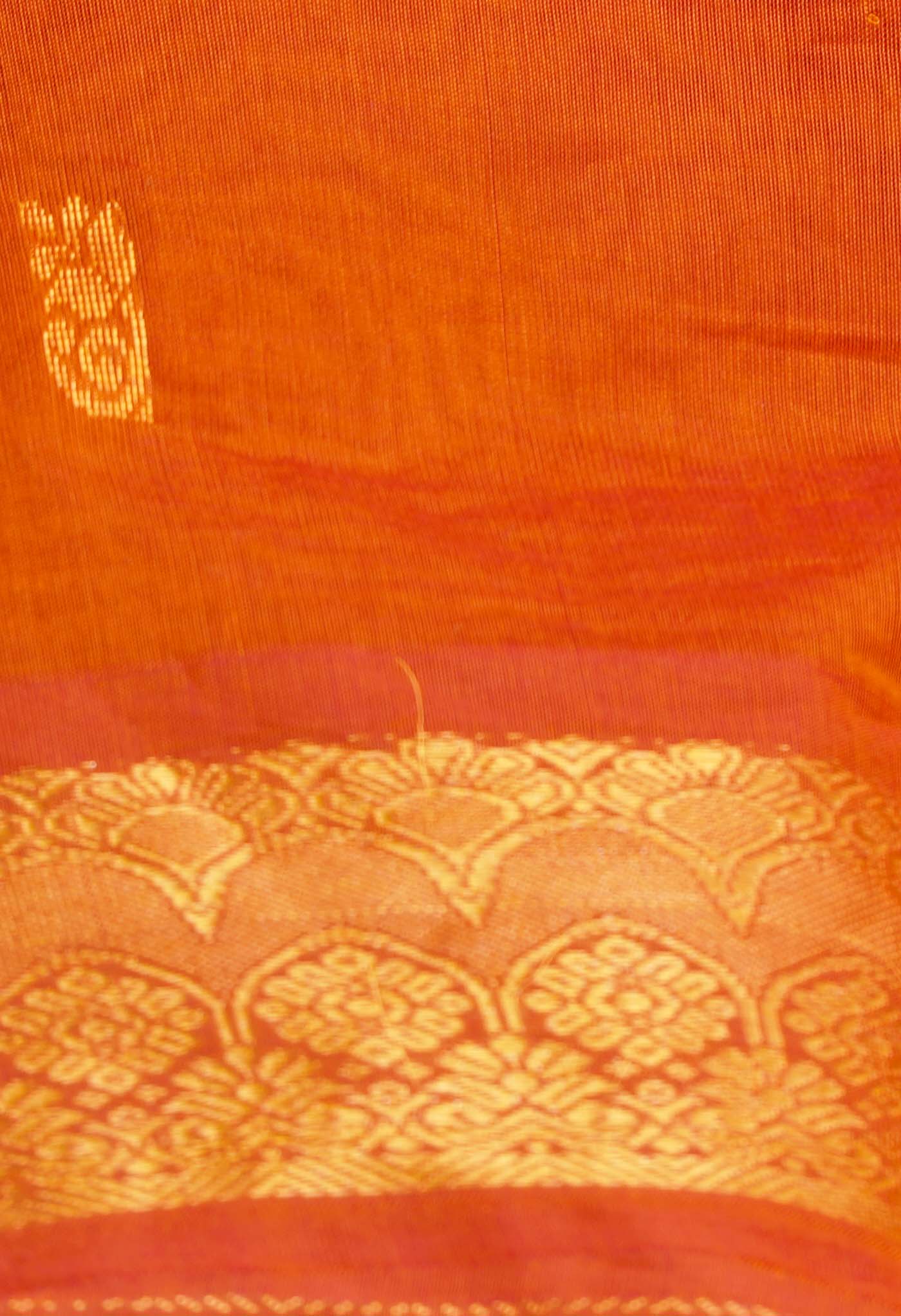 Rust Orange Pure Handloom Gadwal Mercerized Cotton Saree-UNM66247