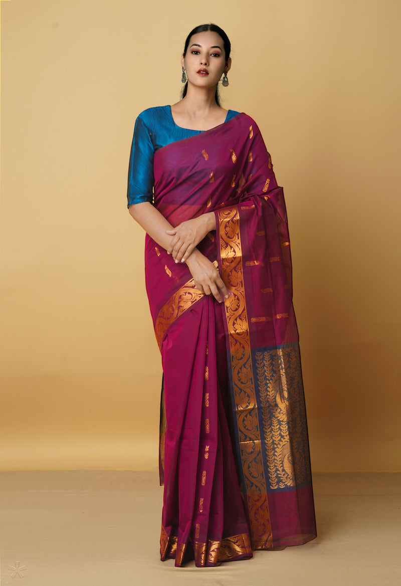 Purple Pure Handloom Gadwal Mercerized Cotton Saree-UNM66248