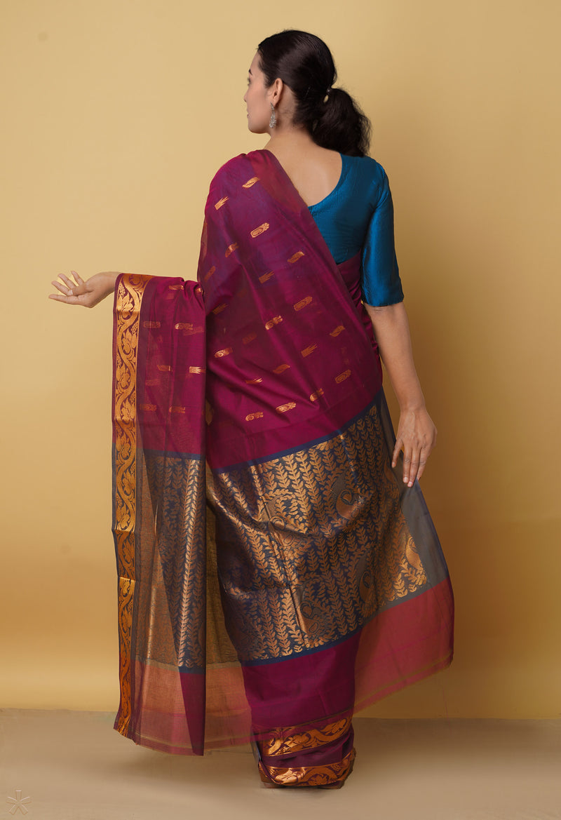 Purple Pure Handloom Gadwal Mercerized Cotton Saree-UNM66248