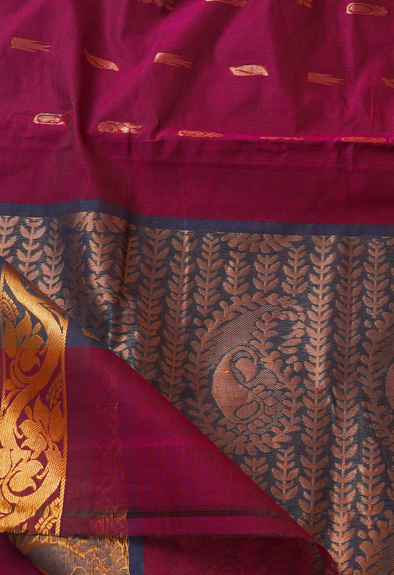 Purple Pure Handloom Gadwal Mercerized Cotton Saree-UNM66248